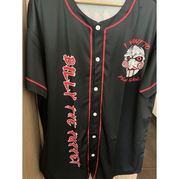 IT Billy The Puppet Halloween Shirt Mens 2X Baseball Jersey Want To Play A Game - Picture 4 of 4